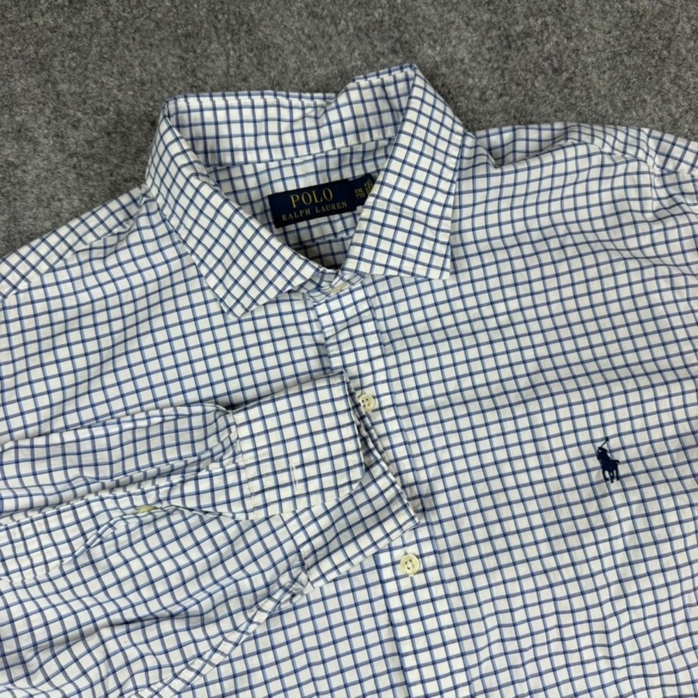 Polo Ralph Lauren Button Down Mens XXL Blue White Check Tattersall Cotton Shirt